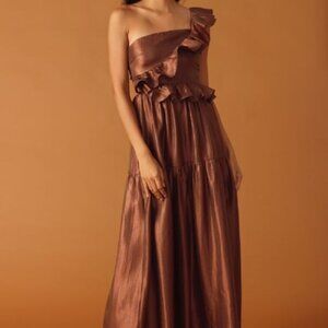 Elegant Brown One-Shoulder Dress